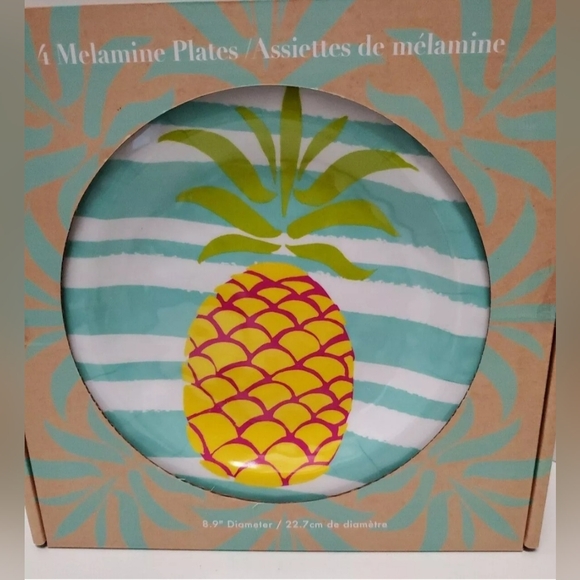 4 Pc Set Lady Jayne Ltd Punch Studio Pineapple Melamine Salad Plates New - Picture 2 of 4